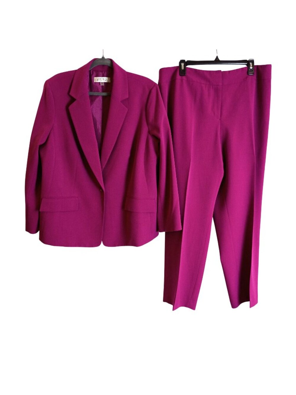 Kasper Womens 16W Magenta Pink 2 Piece Pantsuit Blazer Straight Leg Pants